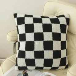 Karierte Flockkissenhülle - Schwarz Orange Grün Dekokissen
