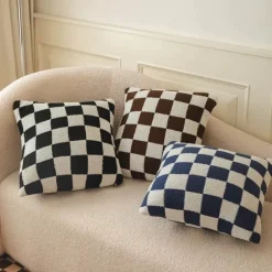 Karierte Flockkissenhülle - Schwarz Orange Grün Dekokissen