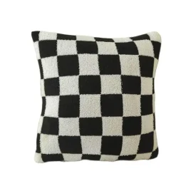 Karierte Flockkissenhülle - Schwarz Orange Grün Dekokissen