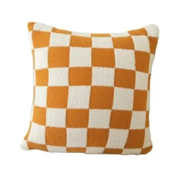 Karierte Flockkissenhülle - Schwarz Orange Grün Dekokissen