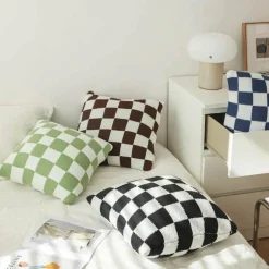 Karierte Flockkissenhülle - Schwarz Orange Grün Dekokissen