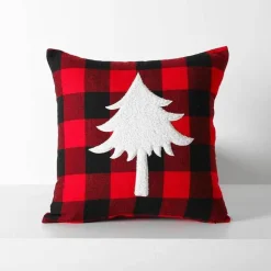 Karierte Weihnachtskissenbezüge - Rote und schwarze bestickte Kissenbezüge