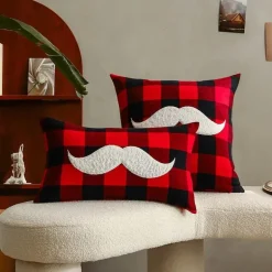 Karierte Weihnachtskissenbezüge - Rote und schwarze bestickte Kissenbezüge