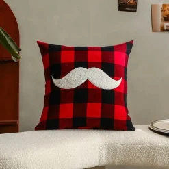Karierte Weihnachtskissenbezüge - Rote und schwarze bestickte Kissenbezüge
