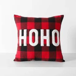 Karierte Weihnachtskissenbezüge - Rote und schwarze bestickte Kissenbezüge