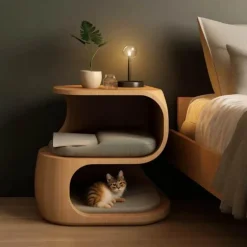 Katzenbett-Nachttisch – Stilvolles integriertes Haustiermöbel