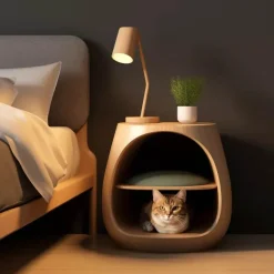 Katzenbett-Nachttisch – Stilvolles integriertes Haustiermöbel
