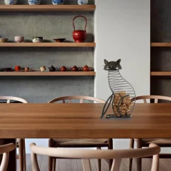 Katzenfiguren aus Metall im Korkbehälter – Dekorative Kunst-Sammlerstücke
