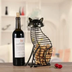 Katzenfiguren aus Metall im Korkbehälter – Dekorative Kunst-Sammlerstücke