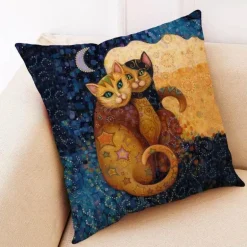 Katzen-Kissenbezug - Stilvoller Kissenbezug aus Leinen 45x45cm