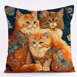 Katzen-Kissenbezug - Stilvoller Kissenbezug aus Leinen 45x45cm