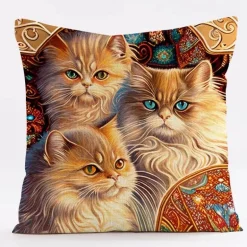 Katzen-Kissenbezug - Stilvoller Kissenbezug aus Leinen 45x45cm