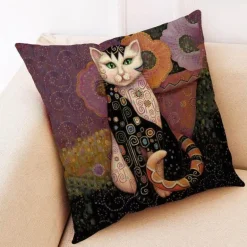 Katzen-Kissenbezug - Stilvoller Kissenbezug aus Leinen 45x45cm