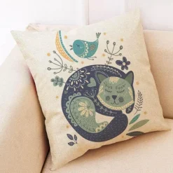 Katzen-Kissenbezug - Stilvoller Kissenbezug aus Leinen 45x45cm