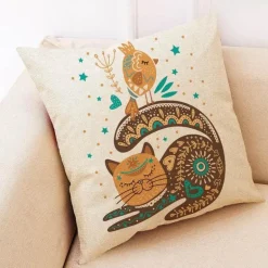 Katzen-Kissenbezug - Stilvoller Kissenbezug aus Leinen 45x45cm