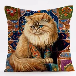 Katzen-Kissenbezug - Stilvoller Kissenbezug aus Leinen 45x45cm