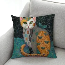 Katzen-Kissenbezug - Stilvoller Kissenbezug aus Leinen 45x45cm