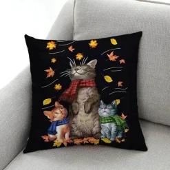 Katzen-Kissenbezug - Stilvoller Kissenbezug aus Leinen 45x45cm