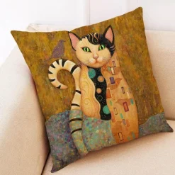 Katzen-Kissenbezug - Stilvoller Kissenbezug aus Leinen 45x45cm