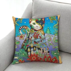 Katzen-Kissenbezug - Stilvoller Kissenbezug aus Leinen 45x45cm