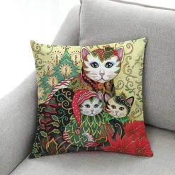 Katzen-Kissenbezug - Stilvoller Kissenbezug aus Leinen 45x45cm