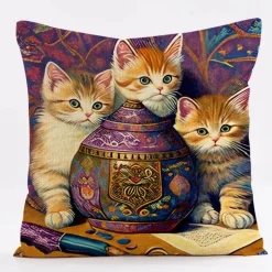 Katzen-Kissenbezug - Stilvoller Kissenbezug aus Leinen 45x45cm