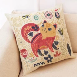 Katzen-Kissenbezug - Stilvoller Kissenbezug aus Leinen 45x45cm