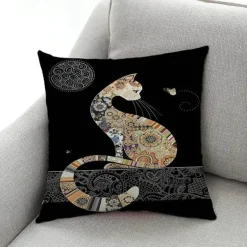 Katzen-Kissenbezug - Stilvoller Kissenbezug aus Leinen 45x45cm