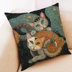 Katzen-Kissenbezug - Stilvoller Kissenbezug aus Leinen 45x45cm