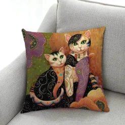 Katzen-Kissenbezug - Stilvoller Kissenbezug aus Leinen 45x45cm