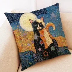 Katzen-Kissenbezug - Stilvoller Kissenbezug aus Leinen 45x45cm