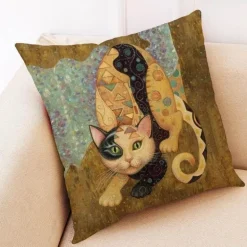 Katzen-Kissenbezug - Stilvoller Kissenbezug aus Leinen 45x45cm