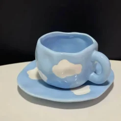 Kawaii Blumen Keramik Tassen Set mit Löffelschale - Süße Kaffeetassen