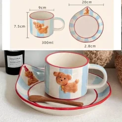 Kawaii Tier-Trinkgeschirr-Set – Süßer Hundebecher und Teller