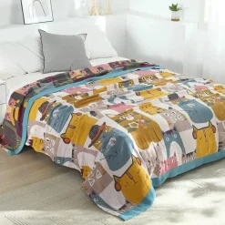 Kawaii-Katzen-Cartoon-Decke – weiche Doppelsteppdecke aus Baumwolle