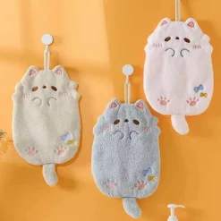 Küchentuch mit Cartoon-Katze – saugfähiges Mikrofaser-Reinigungstuch mit Schlaufe