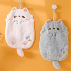 Küchentuch mit Cartoon-Katze – saugfähiges Mikrofaser-Reinigungstuch mit Schlaufe