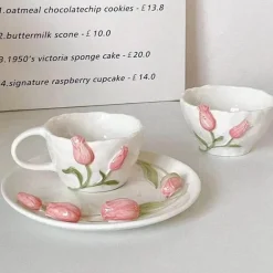 Keramik Rosa Tulpe Teetasse Kuchenteller - Küchenzubehör-Set
