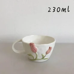 Keramik Rosa Tulpe Teetasse Kuchenteller - Küchenzubehör-Set