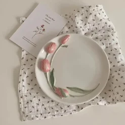 Keramik Rosa Tulpe Teetasse Kuchenteller - Küchenzubehör-Set