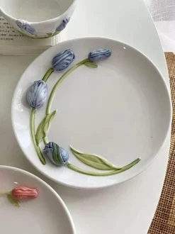 Keramik Rosa Tulpe Teetasse Kuchenteller - Küchenzubehör-Set