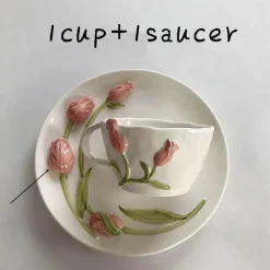 Keramik Rosa Tulpe Teetasse Kuchenteller - Küchenzubehör-Set