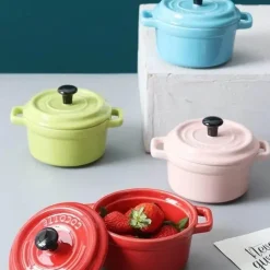 Keramik-Auflaufförmchen mit Deckel, ofenfeste Schüsseln zum Backen und Servieren