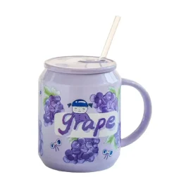 Keramikbecher in Fruchtform mit Strohhalmdeckel – süßes koreanisches Design