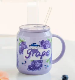 Keramikbecher in Fruchtform mit Strohhalmdeckel – süßes koreanisches Design