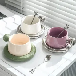 Keramik-Cappuccinotassen-Untertassen-Set - Personalisierte Kaffeetassen