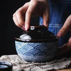 Keramik-Eintopfschüssel mit Deckel – japanisches Suppen- und Dessertgericht