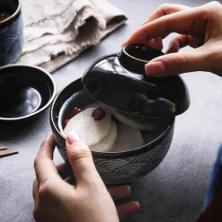 Keramik-Eintopfschüssel mit Deckel – japanisches Suppen- und Dessertgericht