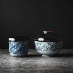 Keramik-Eintopfschüssel mit Deckel – japanisches Suppen- und Dessertgericht