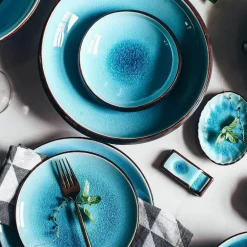 Keramik-Geschirrset – Blaues Eis-Knisterglasur-Design